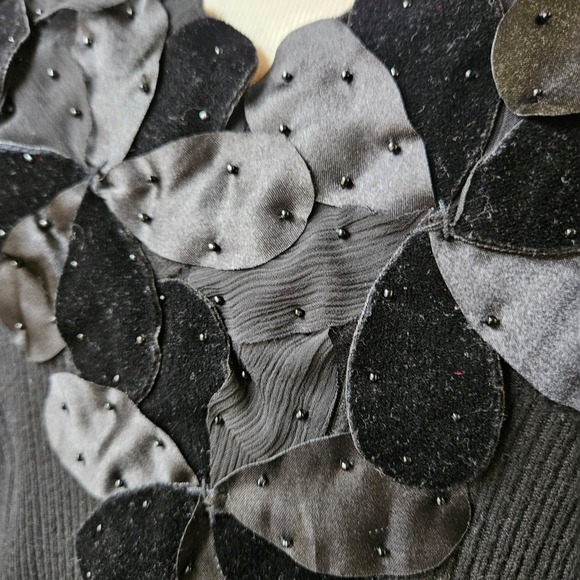 Vintage 90s Y2K Nygard Collection Black Ribbed Embellished Silk Sweater Top L - Picture 4 of 10